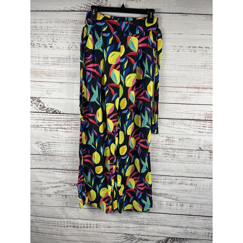 Tabitha Brown Pants Women's XS Multicolor Tropical Floral Wide Leg Linen Belted